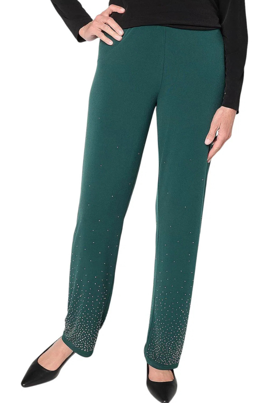 Susan Graver Occasions Women's Liquid Knit Pants w/Embellishment Pine - Petite